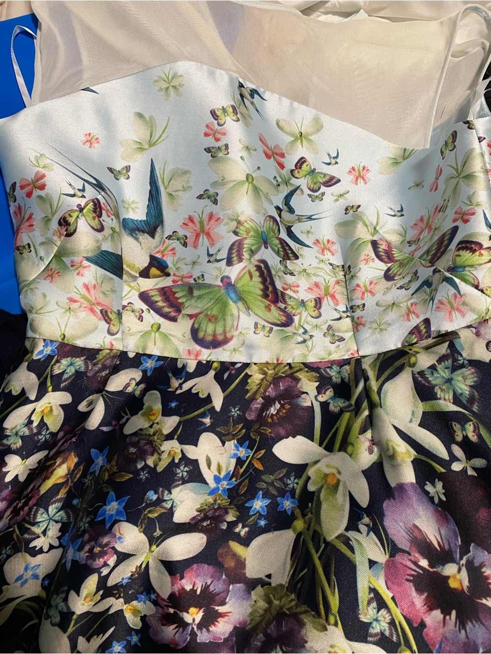 Ted Baker s.10 Floral & Butterfly midi blue Print Dress RUNS SMALL no stretch